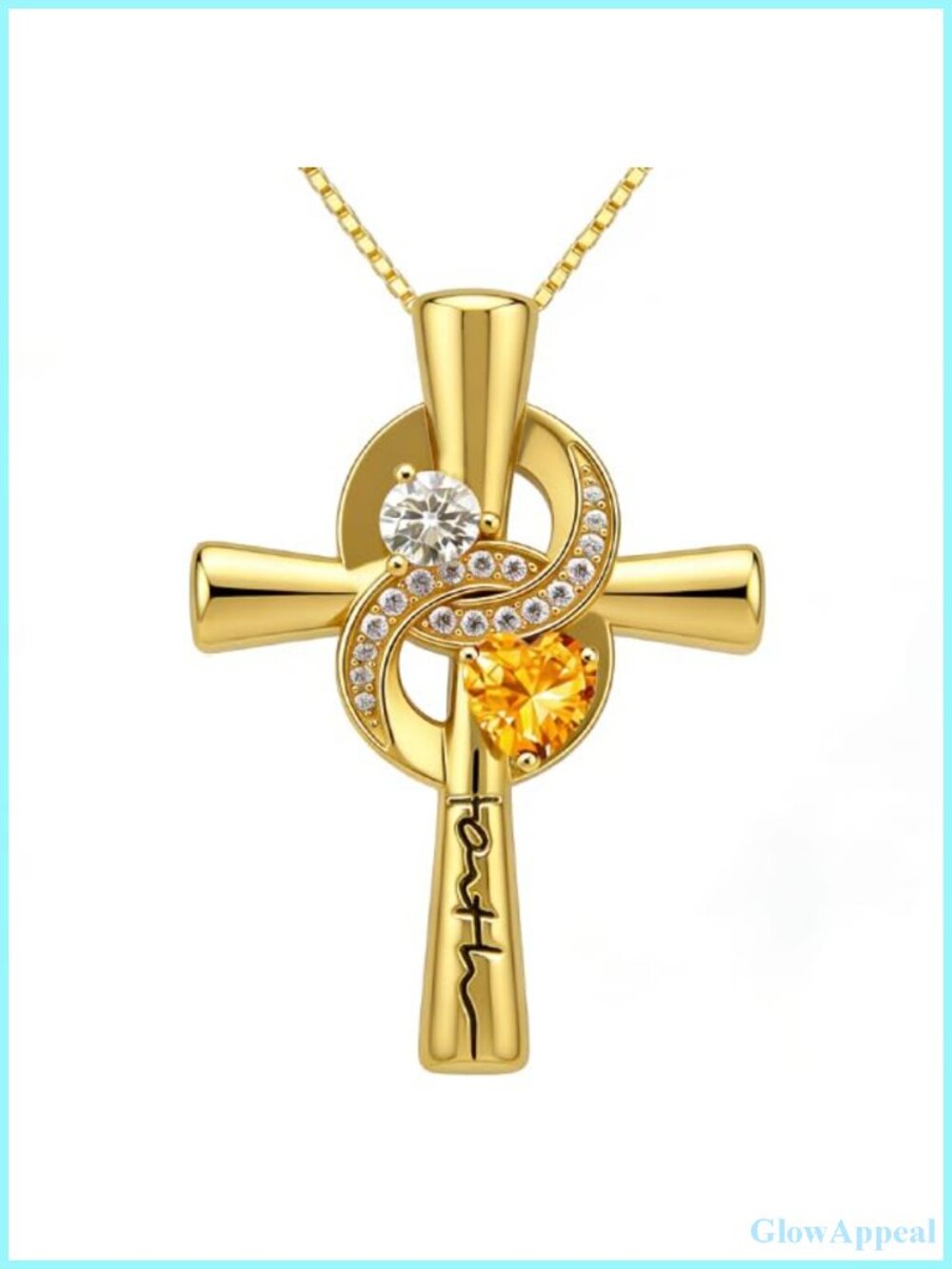 Birthstone Cross Necklace, 14K Gold Plated Heart Pendant, Hypoallergenic Non